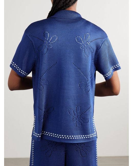 Calle Del Mar Blue Garden Party Pointelle-Knit Shirt