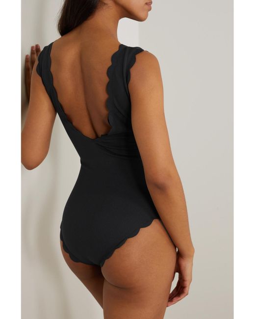 Marysia Swim Black Charleston Scalloped Seersucker Swimsuit