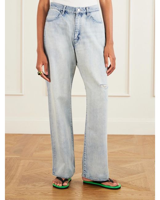 Auralee Blue Distressed Wide-Leg Jeans