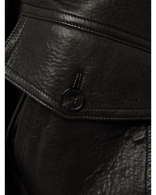 Saint Laurent Black Textured-Leather Bomber Jacket