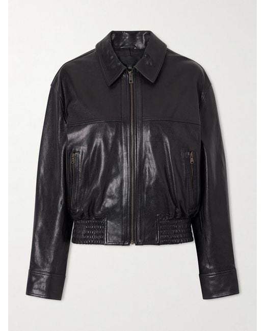 Nili Lotan Black Aime Leather Bomber Jacket