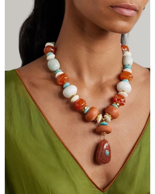 Lizzie Fortunato White Andamento-Plated-Stone And Bone Necklace