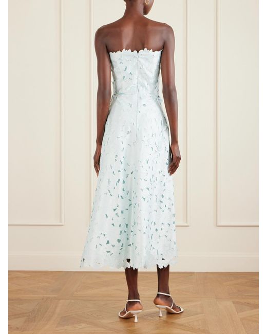 Costarellos Blue Vella Strapless Guipure Lace Midi Dress