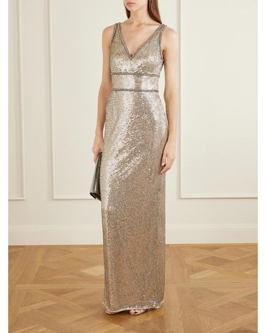Jenny Packham Natural Odina Crystal-Embellished Sequin Tulle Gown