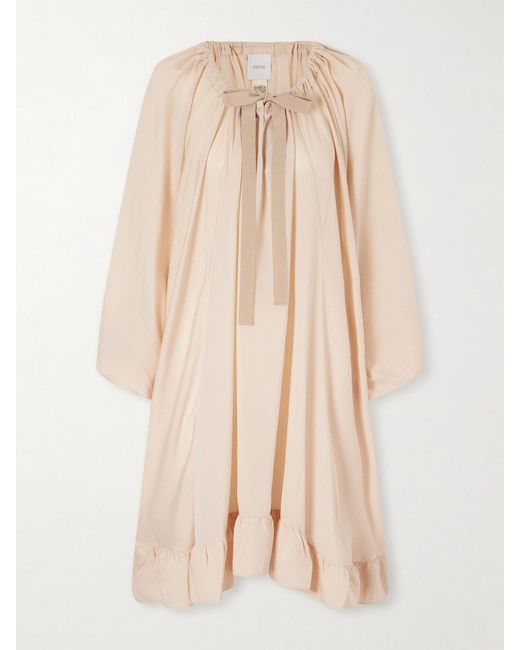 Patou Natural Bow-Detailed Striped Lyocell And Silk-Blend Mini Dress