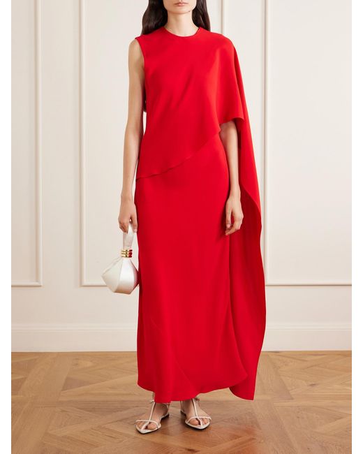 Heirlome Red Clementine Draped Silk-Crepe Maxi Dress