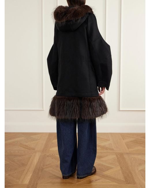 Sacai Blue Padded Plush-Trimmed Wool Coat