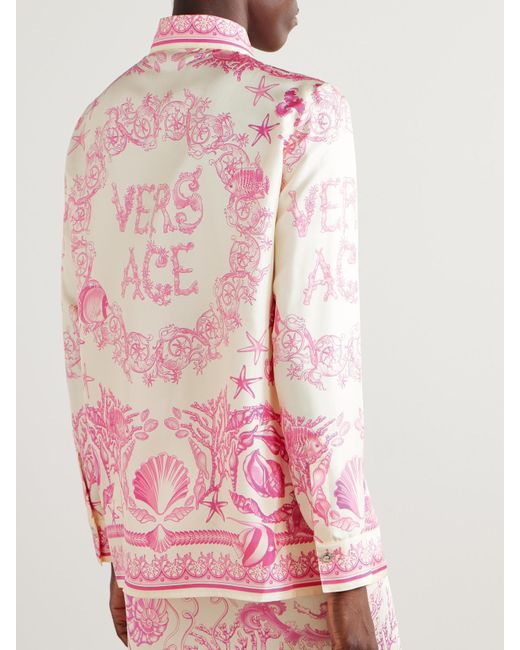 Versace Pink Hemd Aus Bedrucktem Seiden-Twill
