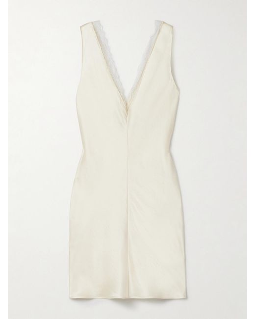 Leset White Barb Lace-Trimmed Hammered-Satin Mini Dress