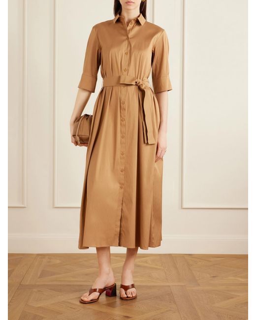 Max Mara Natural Beachwear Cotton-Blend Poplin Midi Dress