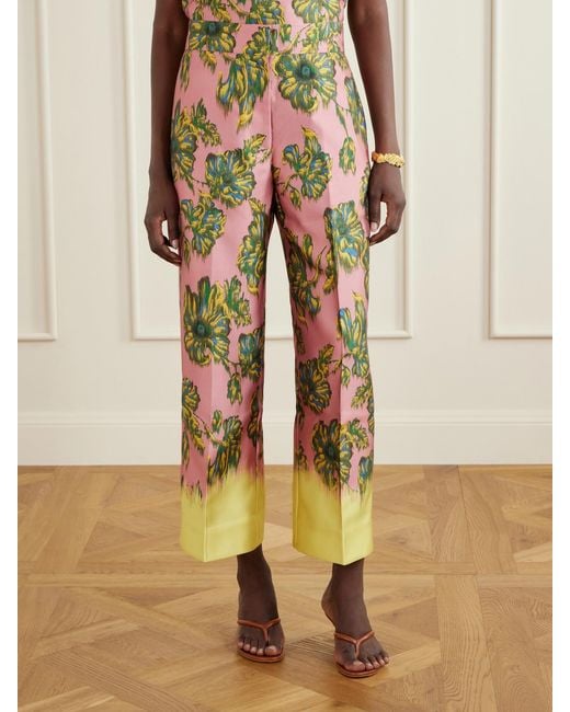 ALÉMAIS Pink Faye Floral-Print Twill Wide-Leg Pants