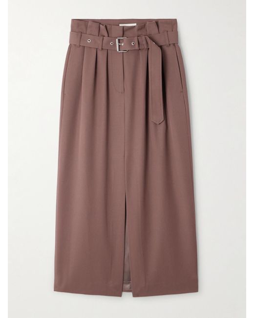 Jupe Midi En Serge De Laine À Plis Et À Ceinture Dries Van Noten en coloris Brown