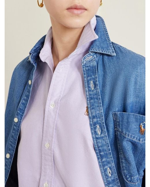 Polo Ralph Lauren Purple Embroidered Oxford Cotton Shirt