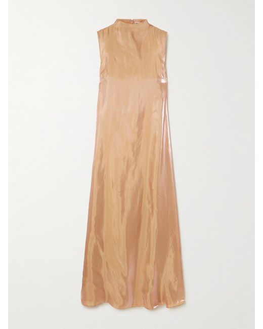 STAUD Araya Metallic Organza Turtleneck Maxi Dress in Natural | Lyst