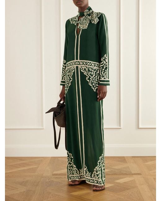 Johanna Ortiz Green The Windborne Silk-Crepe De Chine Maxi Dress