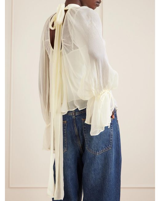 Staud Natural Roux Gathered Chiffon Blouse