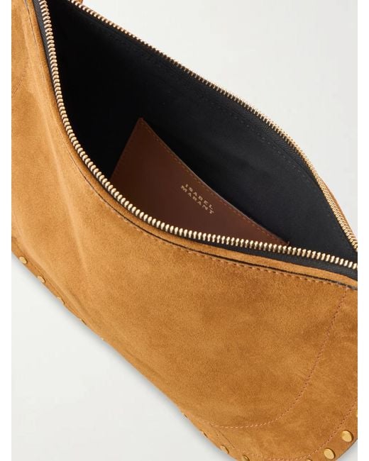 Isabel Marant Brown Oskan Studded Suede Shoulder Bag