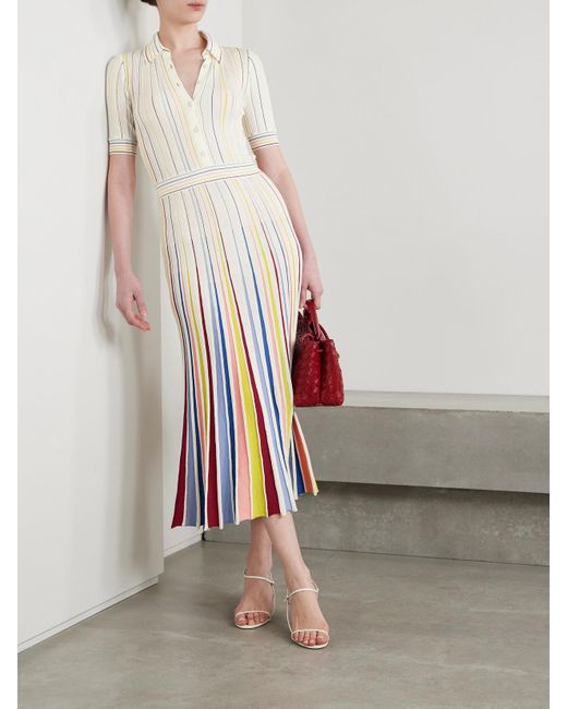 Gabriela Hearst White Calypso Midikleid Aus Gerippter Merinowolle Mit Streifen