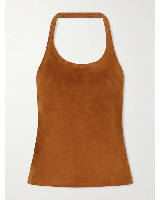 Stouls Brown Cherry Open-Back Suede Halterneck Tank