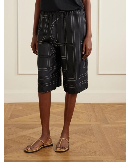 Totême Black Embroidered Silk Shorts