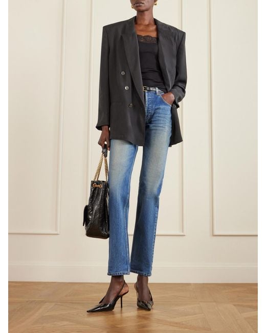Saint Laurent Blue Cropped High-Rise Straight-Leg Jeans