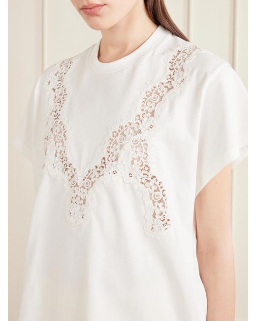 Stella McCartney White Lace-Trimmed Cotton-Jersey T-Shirt