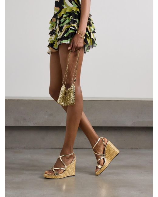 Jimmy Choo Ayla 110 Metallic Leather Espadrille Wedge Sandals