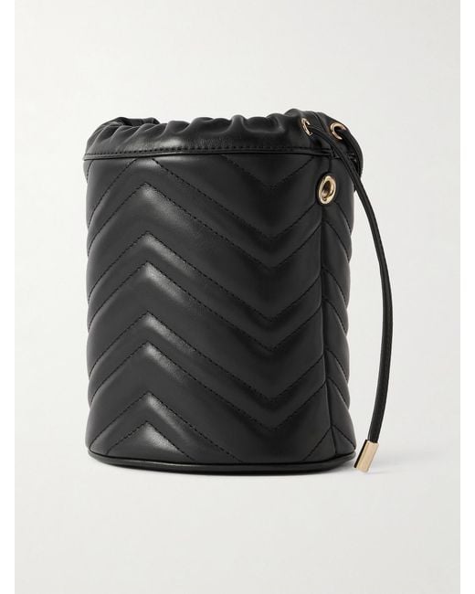 Gucci Black Gg Marmont Mini Matelassé Leather Bucket Bag