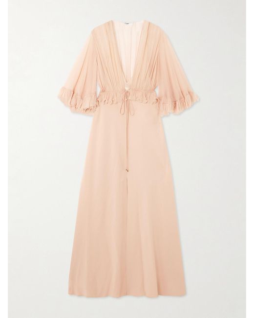 Chloé Pink Ruffled Silk-Crepon And Crepe Maxi Dress