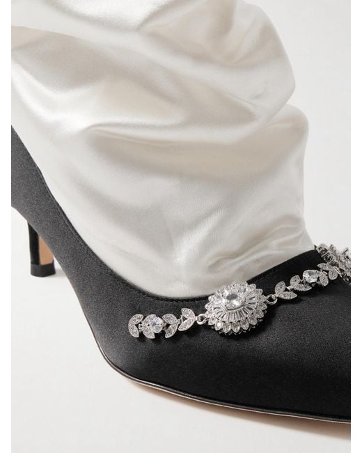 Manolo Blahnik White Lamik 50 Ankle Boots Aus Satin Mit Verzierungen