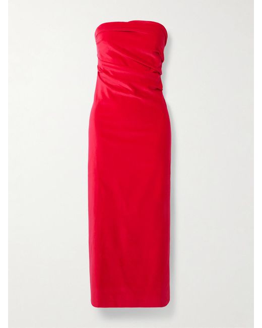 TOVE Red Sabella Trägerloses Midikleid Aus Samt Aus Einer Baumwollmischung Mit Raffungen