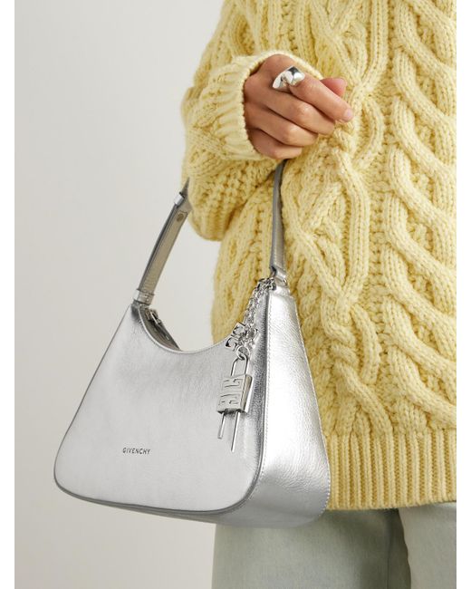 Givenchy Gray Lucky Lock Small Embellished Metallic Textured-Leather Shoulder Bag