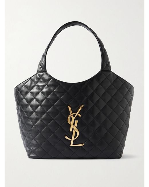 Saint Laurent Black Icare Medium Matelassé Leather Tote