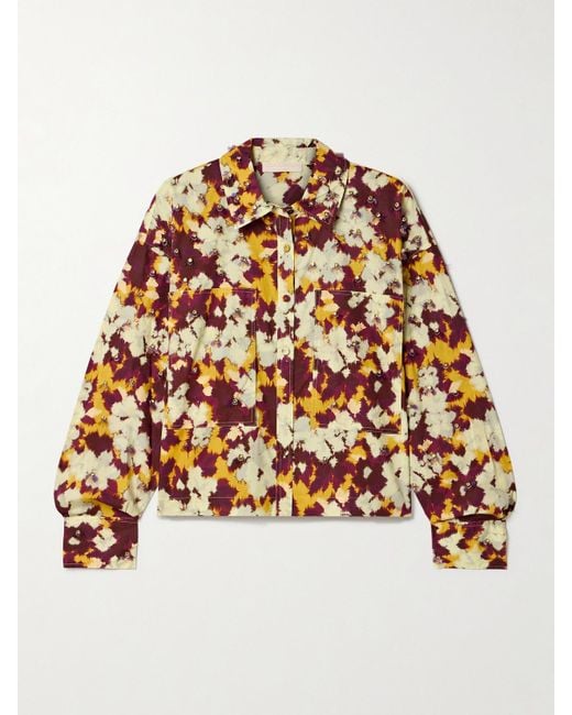 Ulla Johnson Yellow Aria Hemd Aus Bedruckter Baumwollpopeline Mit Verzierungen
