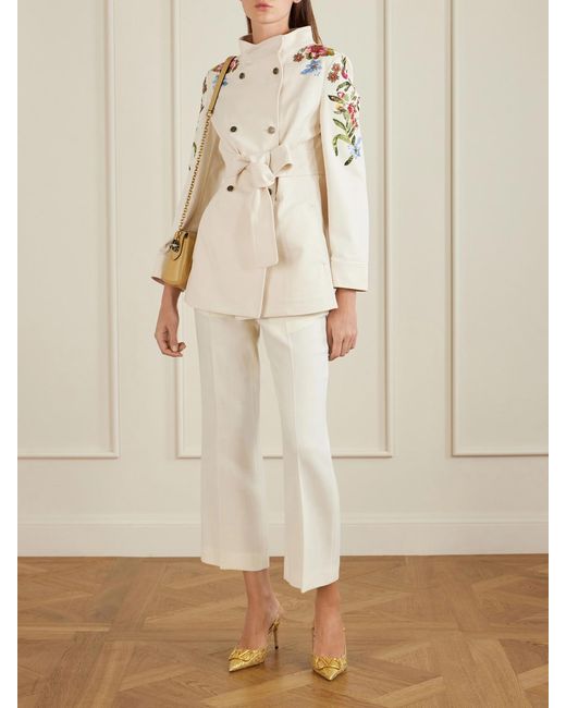 Valentino Garavani Natural Belted Embellished Embroidered Denim Jacket