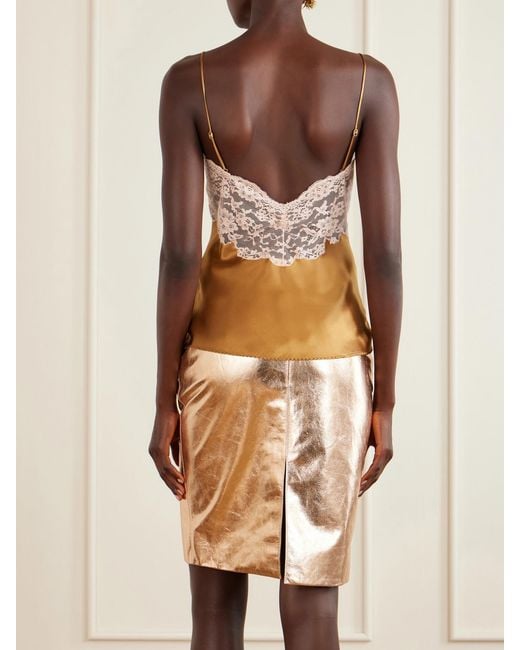 Saint Laurent Natural Lace-Trimmed Silk-Satin Camisole