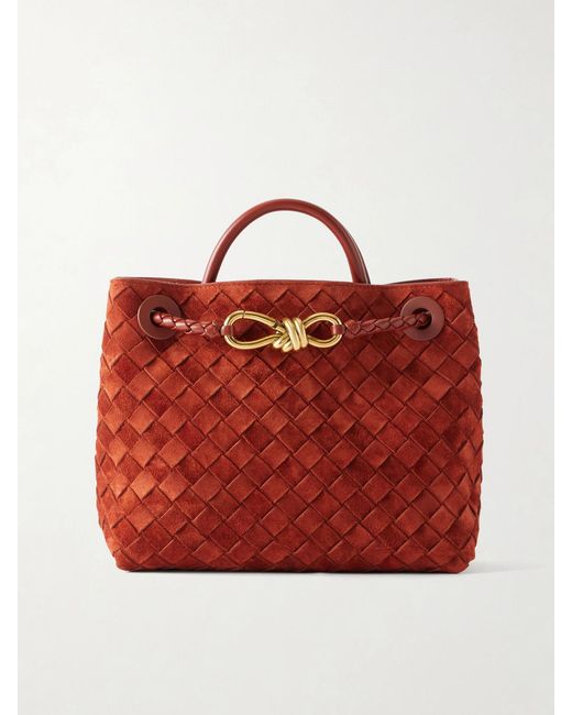 Bottega Veneta Red Andiamo Small Intrecciato Suede Shoulder Bag