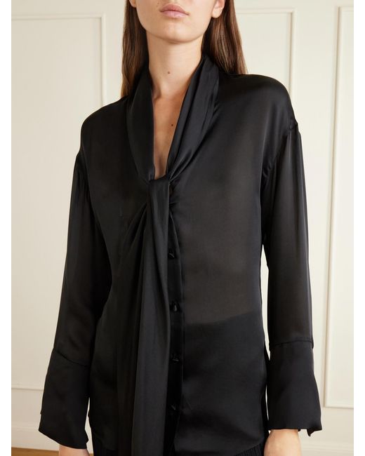 Balmain Black Knotted Silk Shirt