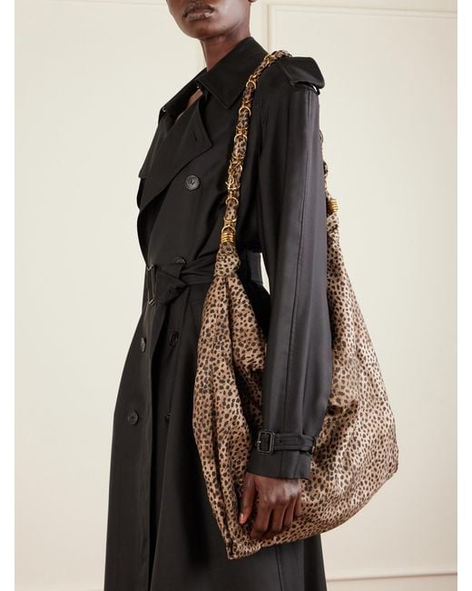 Saint Laurent Brown Amalia Medium Leopard-Print Silk-Satin Tote