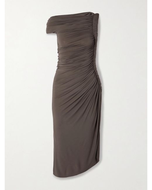 Robe Midi Asymétrique En Jersey Stretch À Fronces Alaïa en coloris Brown