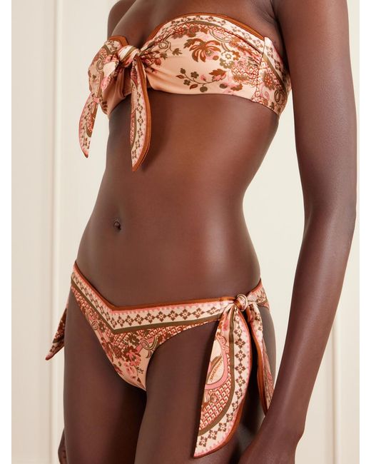 Zimmermann Brown Aster Strapless Knot-Detailed Printed Bikini