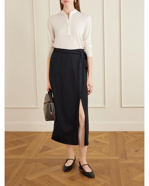 Totême  Black Organic Cotton And Silk-Blend Wrap Midi Skirt