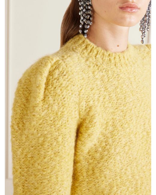Isabel Marant Yellow Emma Gathered Wool-Blend Bouclé Sweater