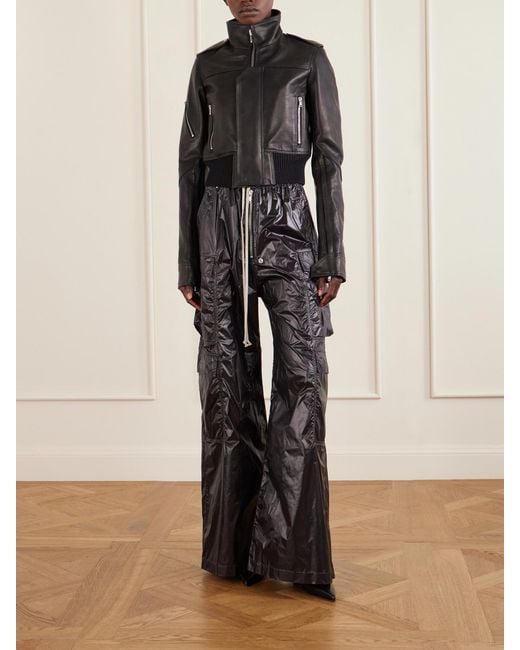 Rick Owens Black Cropped Leather Biker Jacket