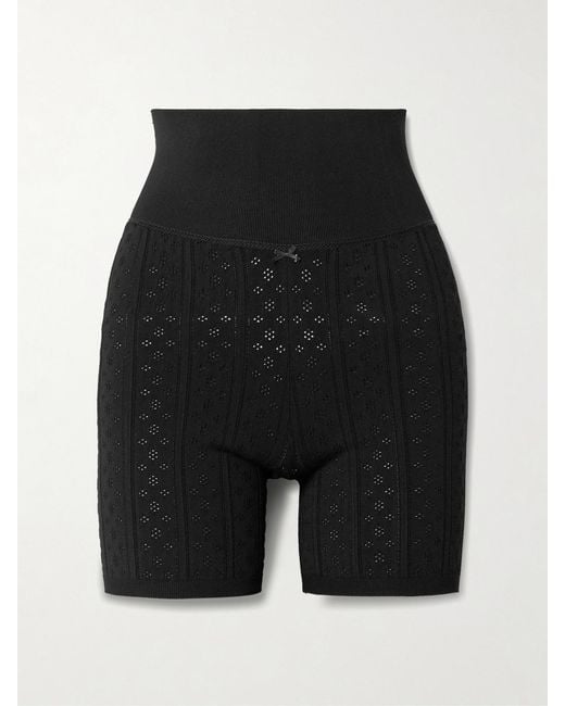 J.W. Anderson Black Bow-Embellished Pointelle-Knit Recycled-Jersey Shorts