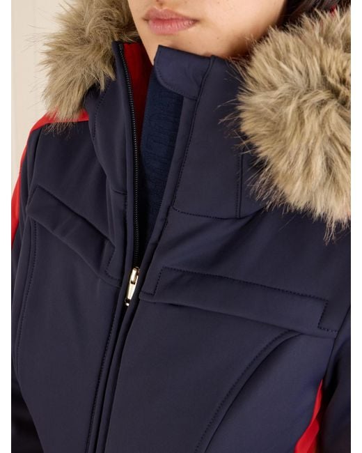 Goldbergh Blue Suvi Belted Hooded Plush-Trimmed Padded Down Ski Suit