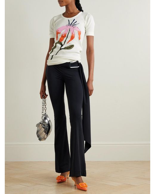 Conner Ives Natural Floral-Appliquéd Ribbed Cotton-Jersey T-Shirt
