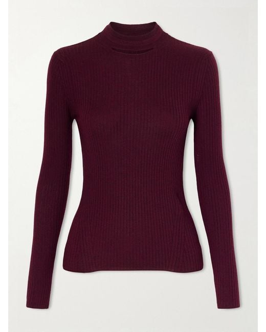 Jil Sander Purple Ribbed Silk And Wool-Blend Sweatshirt