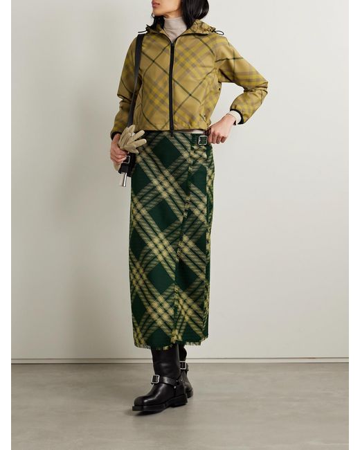 Burberry Green Cropped Hooded Checked Twill Jacket