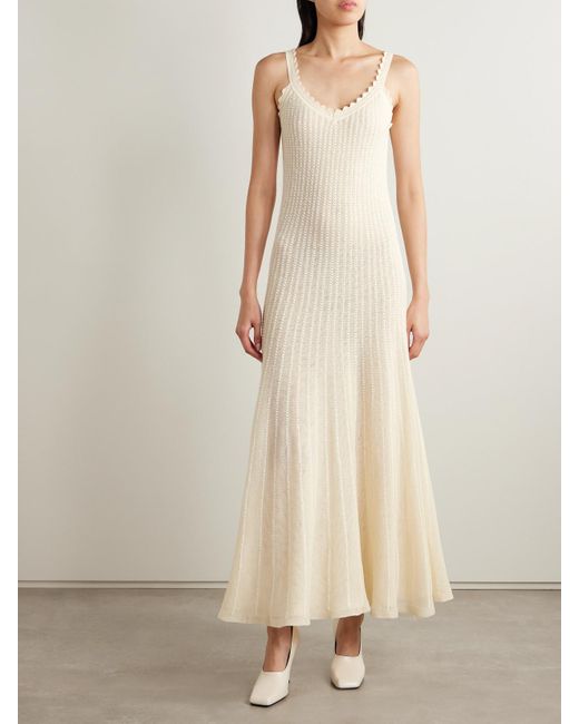 Khaite White Thora Pointelle-Knit Midi Dress